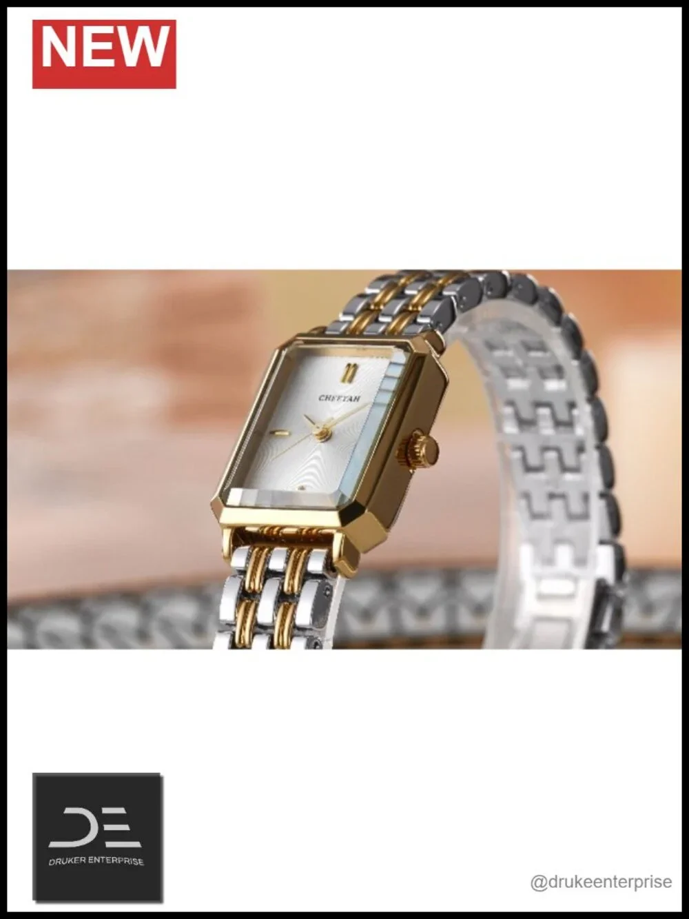 Dainty Women Two Tone Rectangular Stainless Steel Bracelet Watch